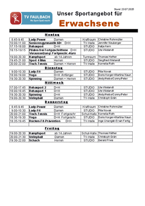 Trainingsplan Erwachsene