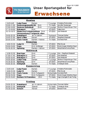 Trainingsplan Erwachsene