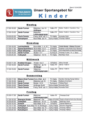 Trainingsplan Kinder