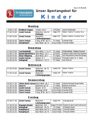 Trainingsplan Kinder